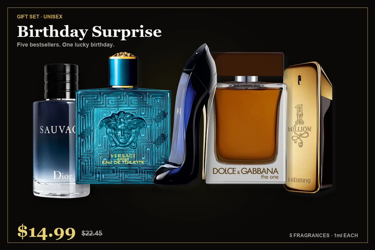 Birthday Surprise — Dior Sauvage, Versace Eros, Carolina Herrera Good Girl, D&G The One, Paco Rabanne 1 Million