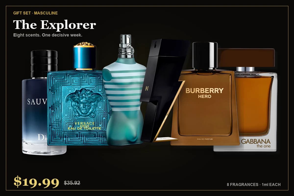 The Explorer — Dior Sauvage, Versace Eros, JPG Le Male